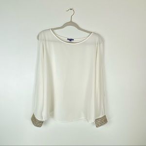 Bluebell Large Dolman Sleeve Blouse Ivory White Cold Shoulder Bejeweled Cuffs